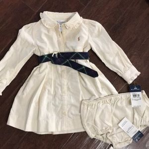 NWT Ralph Lauren baby dress with bloomers. Size 9m